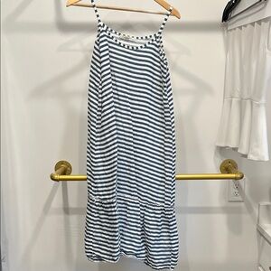 Striped Blue and White Linen Midi Dress